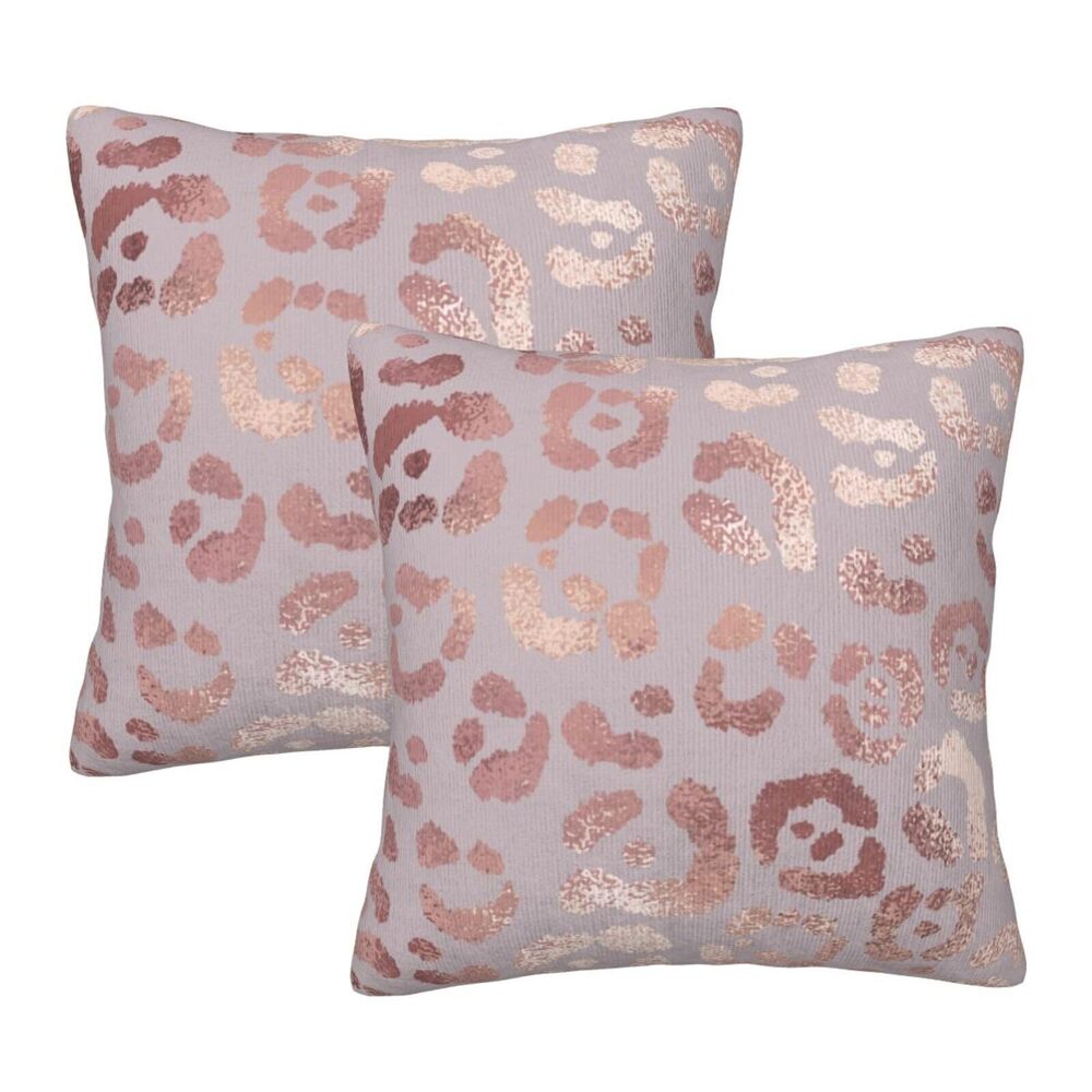 8079 Rose Gold Leopard Throw Pillow Covers 18 X 18 Inch Set of 2 Pillow